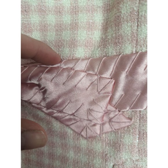 Apostrophe Pink & White Plaid Tweed Blazer Y2K Coquette Bow Accent Cropped sz 8 - Picture 5 of 11